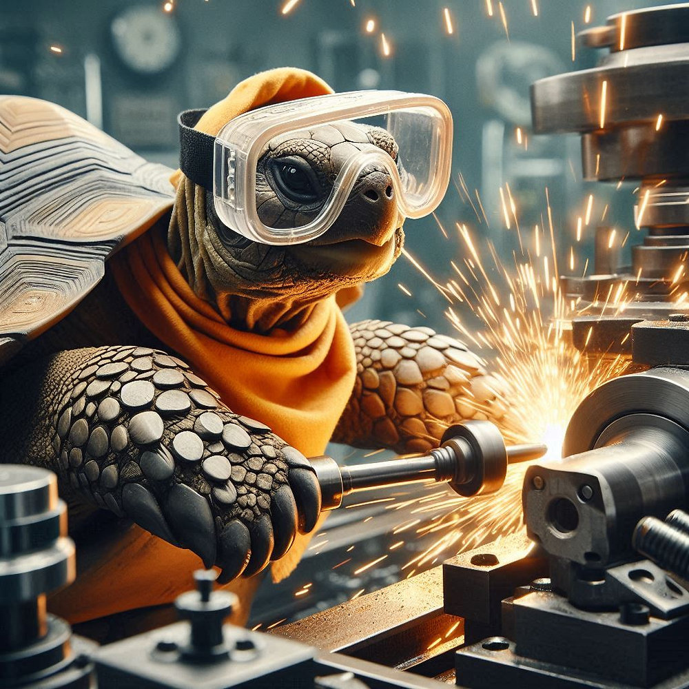 Tortoise and hare illustration for manufacturing training